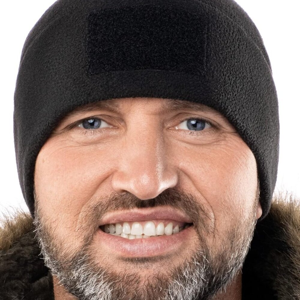 Warm Outdoor Winter Fleece Beanie with Patch Panel – Skull Watch Cap Hat